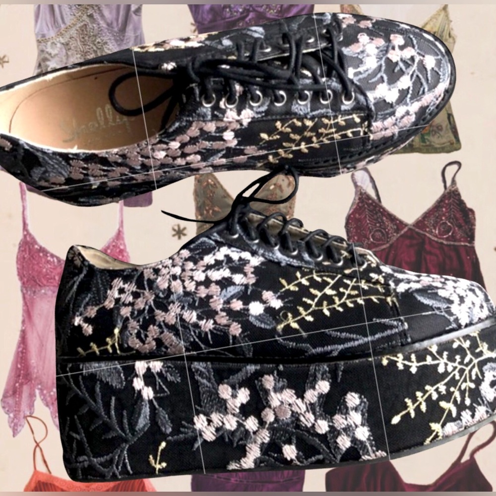 Shellys London Black Floral Platform Shoes